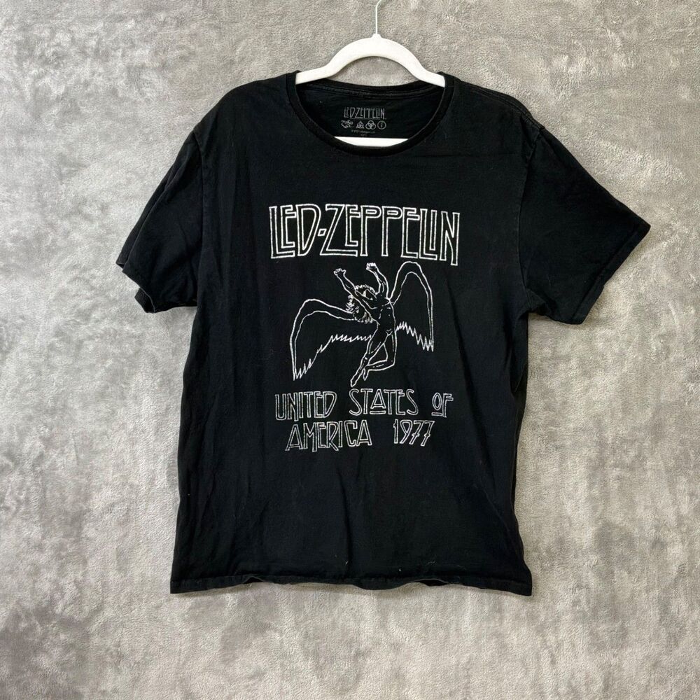 Led Zeppelin 1977 United States of America Graphic Tee Black Size L Vtg. Style